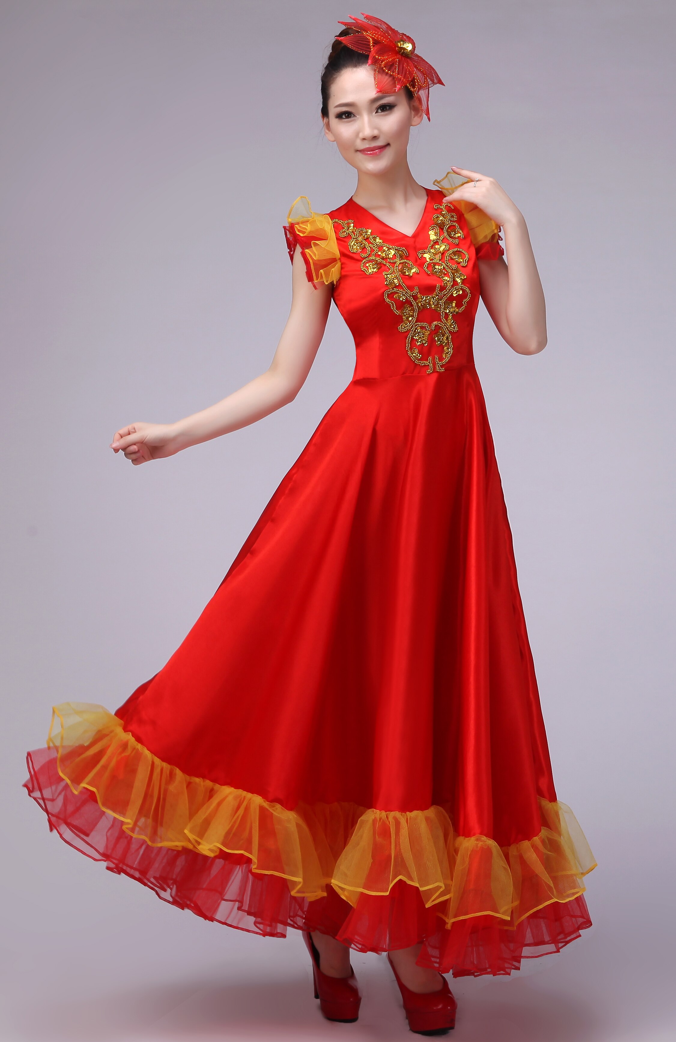 Trajes de baile de folklórico de China, abrelatas de Coro, faldas grandes para mujeres, vestido de baile Flamenco español, 540 grados,: M