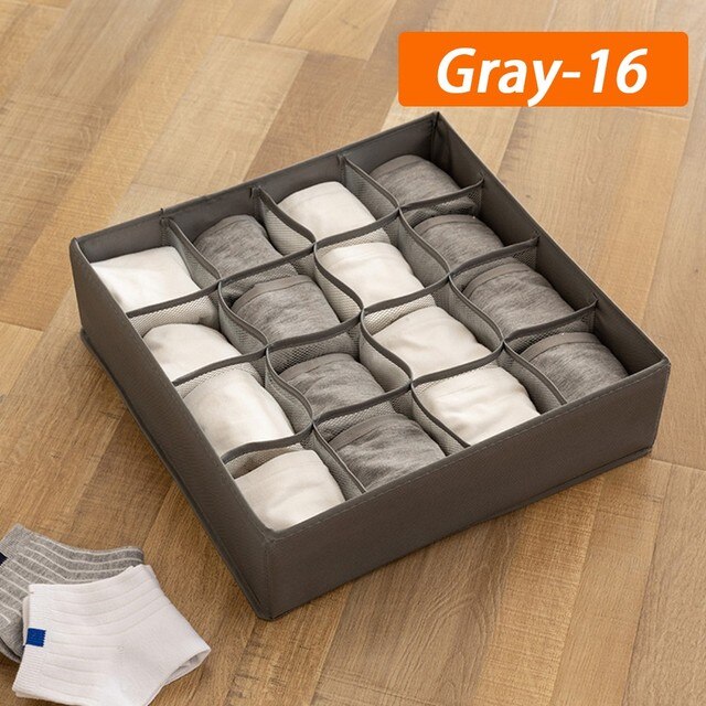 Foldable Underwear Storage Box Socks Closet Organizer Cloth Dividers For Drawers Case Wardrobe Thing Container Home Organization: Gray 16