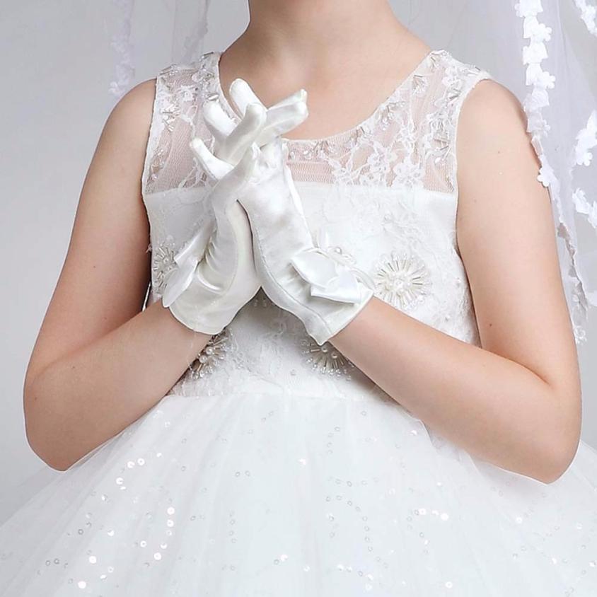 Cheap Infant Baby Children Girls Elbow Pageant Dance Birthday Party Gloves White Wedding Gloves For 3 To 8 Years #5