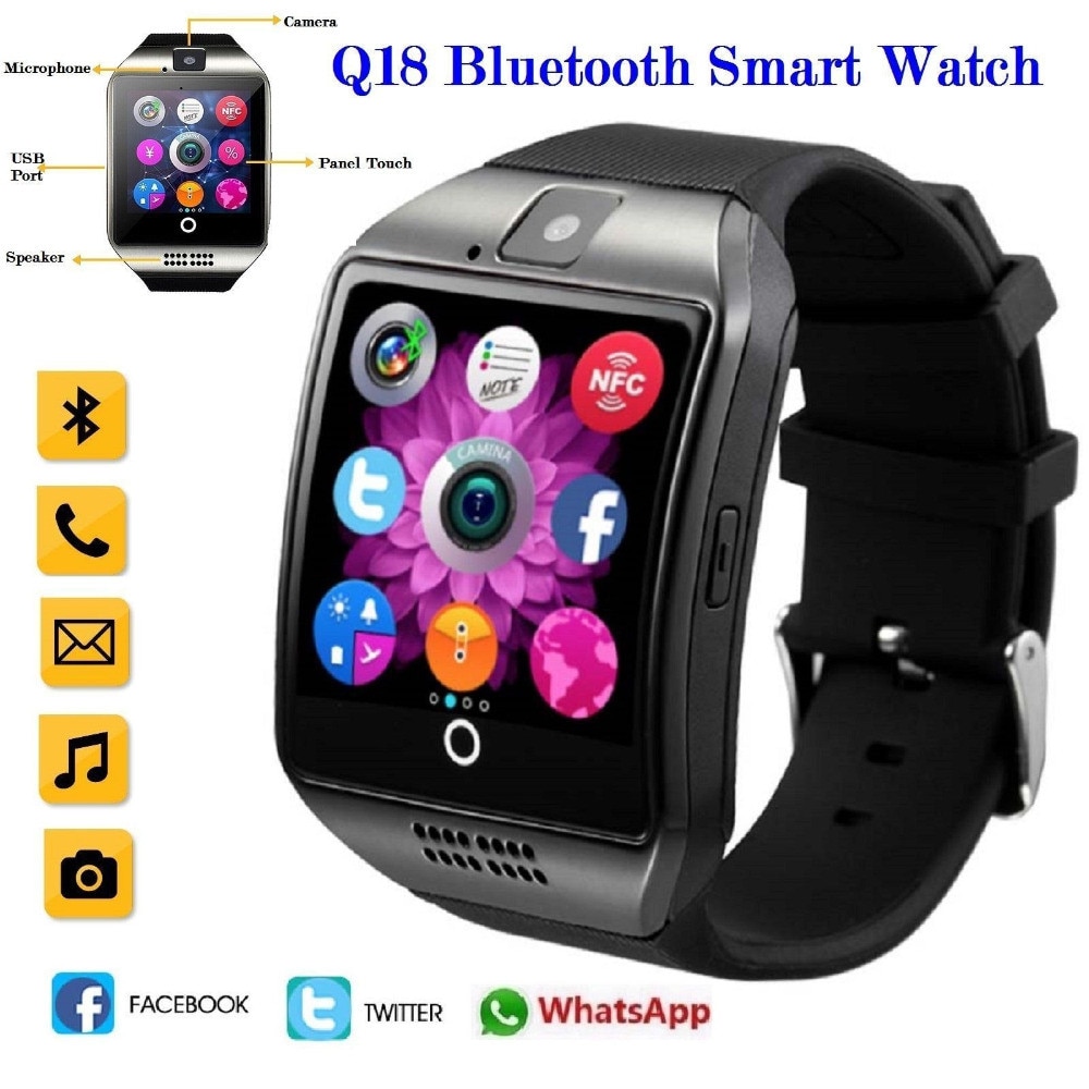 Smartwatch Q18 Smartwatch Ondersteuning Sim Tf Card Call Push Bericht Camera Bluetooth-connectiviteit Voor Android Ios Telefoon Touch Screen