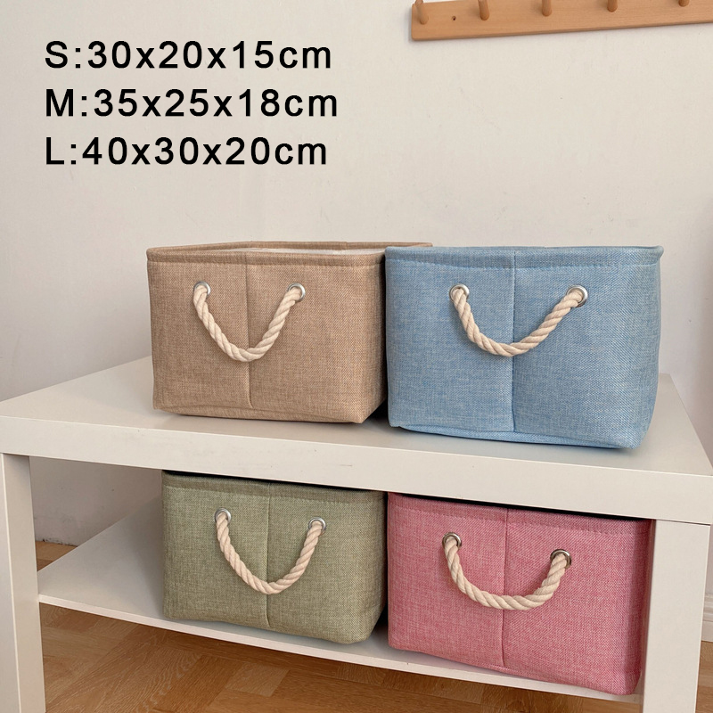Cesta de almacenamiento de ropa, suministros para el hogar, cesta de clasificación de artículos diversos, caja organizadora de lino plegable, organizador de escritorio