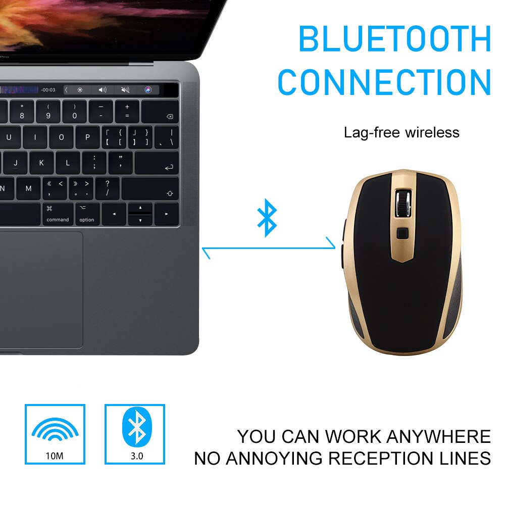 Bluetooth Wireless Mouse Optical Computer Gaming Mouse 1600 DPI Ergonomic PC Office Gamer BT Mice Small Mice For Laptop Mac Gold