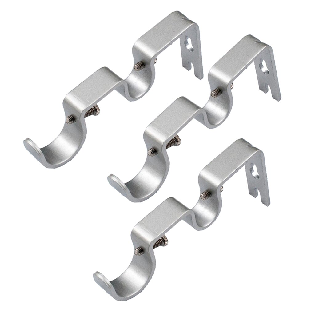 Sæt  of 3 justerbare metal gardiner dobbelt gardin stang beslag holder til 1 og 5/8 tommer stang, robust stål: Sølv