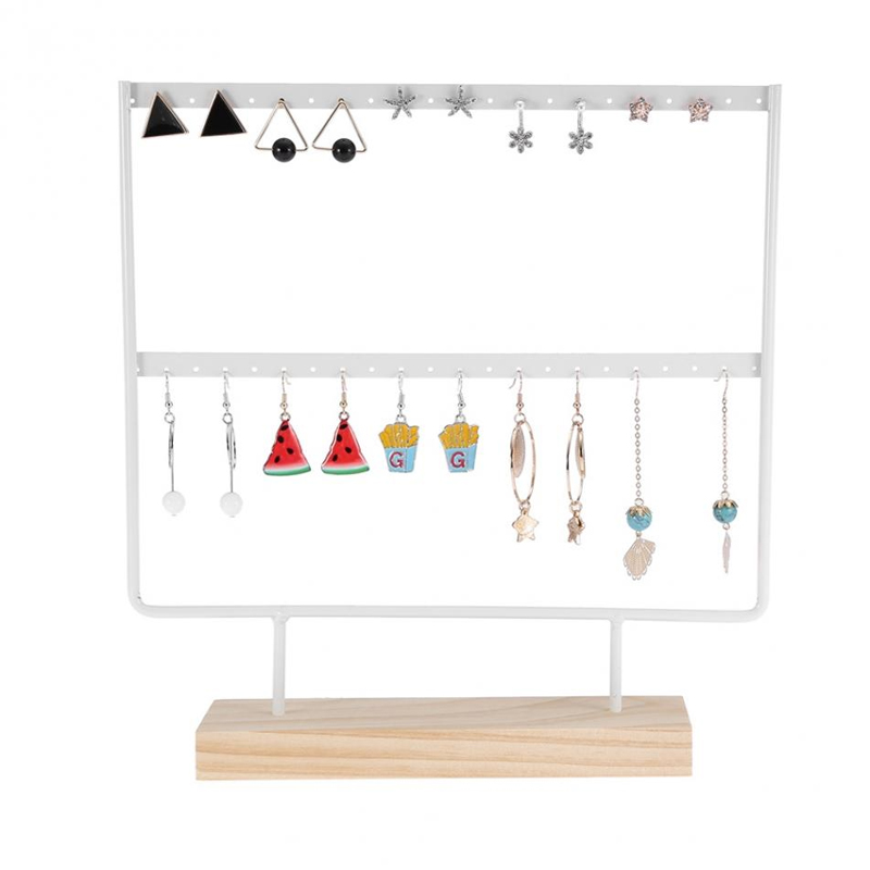 24/44 Wooden Holes Black/White Earrings Ear Studs Jewelry Display Stand Organizer 2 Layers Jewelry Rack