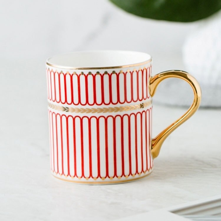 Tasse à café de luxe de Style britannique, 350ml, avec rayures dorées, en porcelaine, pour Couple, avec boîte: Vertical  Red 687