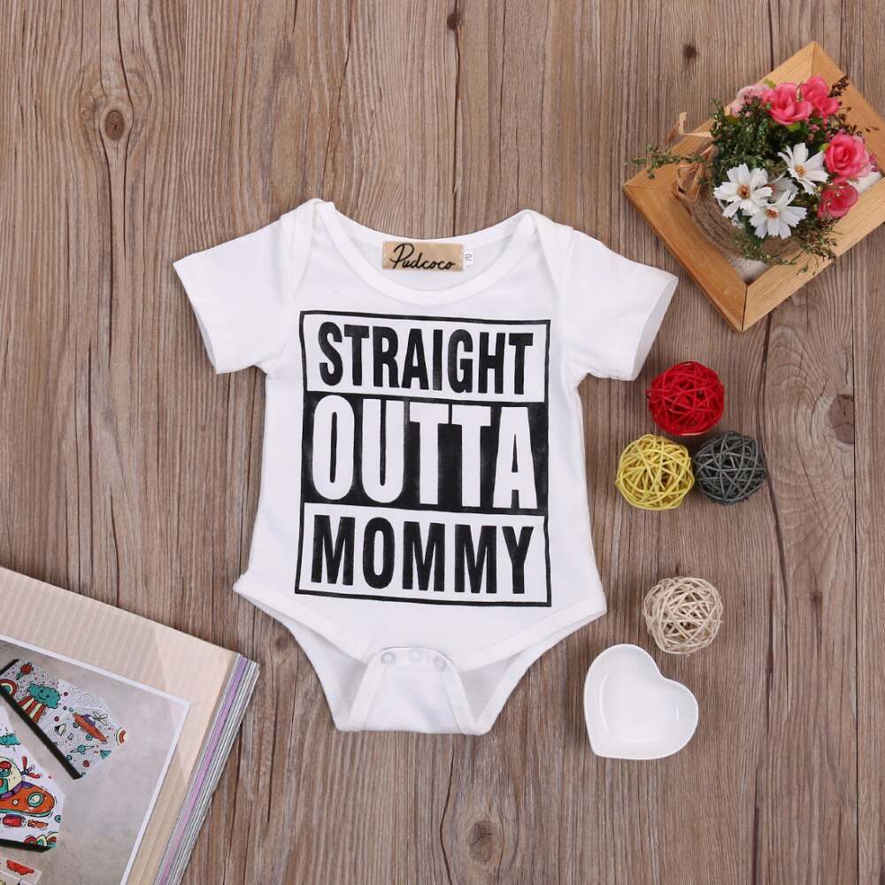 0-18M Casual niños niñas niños manga larga fuera de letra de impresión mono de algodón trajes de una sola pieza ropa
