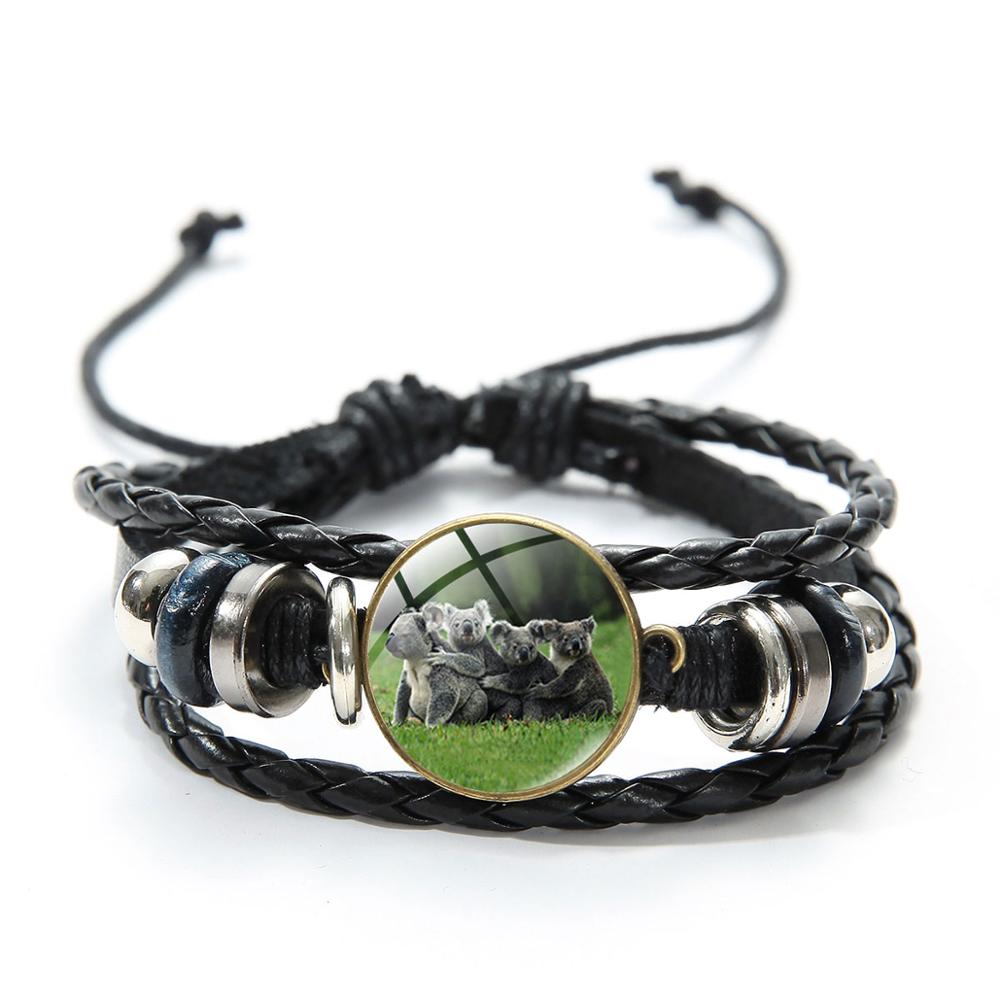 Nette Koala Baby Armband Wertvolle Tier Glas Dome Fotos Multilayer Leder Armbänder Gewebt Armband für Kinder: Style 12