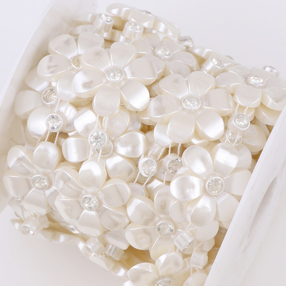 1 Yard Flower Series Rhinestone Chain ABS Pearl Jewelry Decor Wedding Dress Crafts Bridal Beads Appliques Garment Chain