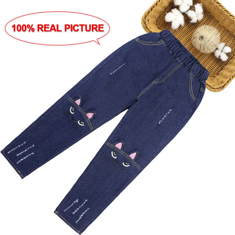 Kinderen Jeans Cartoon Borduurwerk Meisjes Jeans Mode Gat Jeans Voor Meisjes Lente Herfst Novelty Meisje Kleding Voor 6 8 10 12 14: 3T