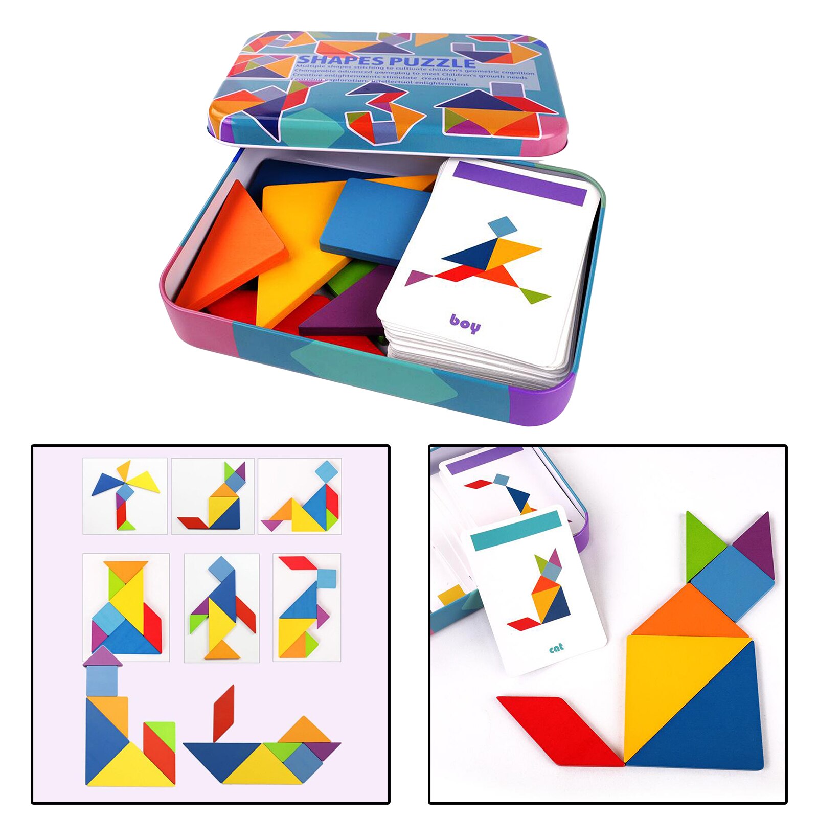 Travel Tangram Puzzle Jigsaw Pattern Block Sorting Game Toy
