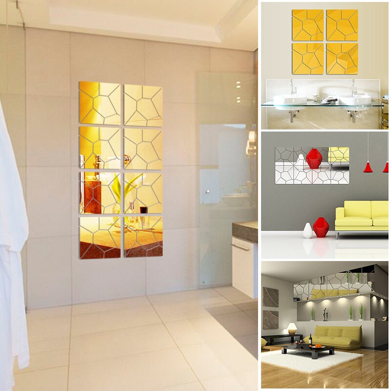 Pegatinas de espejo 3D para pared, pegatinas geométricas removibles, DIY TV de fondo, decoración de la habitación del hogar, YE