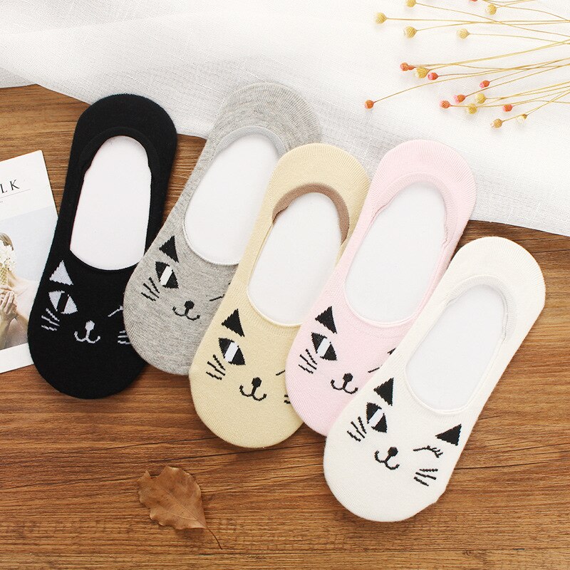 10 pieces = 5 pairs/lot Women&#39;s Invisible Socks Summer Cute Harajuku Animal Sock Cat Bear Rabbit Funny Low Cut Ankle Happy Socks