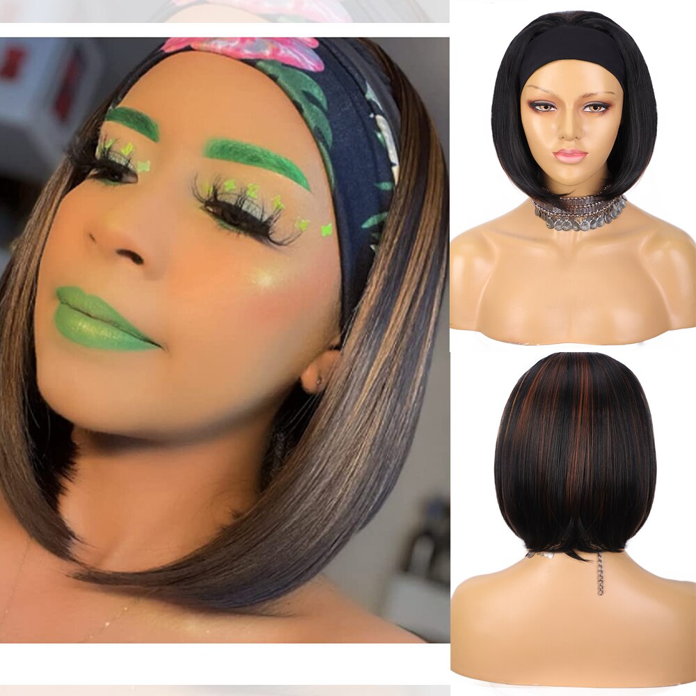 Stamped Glorious Synthetic Headband Wig Black Wig Long Straight Hair Heat Resistant Fiber Synthetic Wigs for Black Women: 1B-30