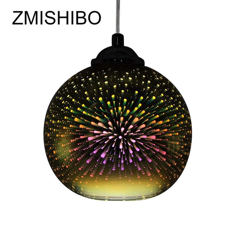 Zmishibo 3d fyrværkeri glas vedhæng lys led  e27 hængende lampe lampeskærm stue spisestue hjem indretning belysningsarmaturer: Guld / Diameter 20cm