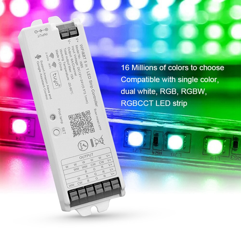 WB5 Bluetooth &amp; RF 5 In 1 LED Controller 5CH Tuay APP For Single Color CCT RGB RGBW RGBCCT Led Strip Lighting Tape