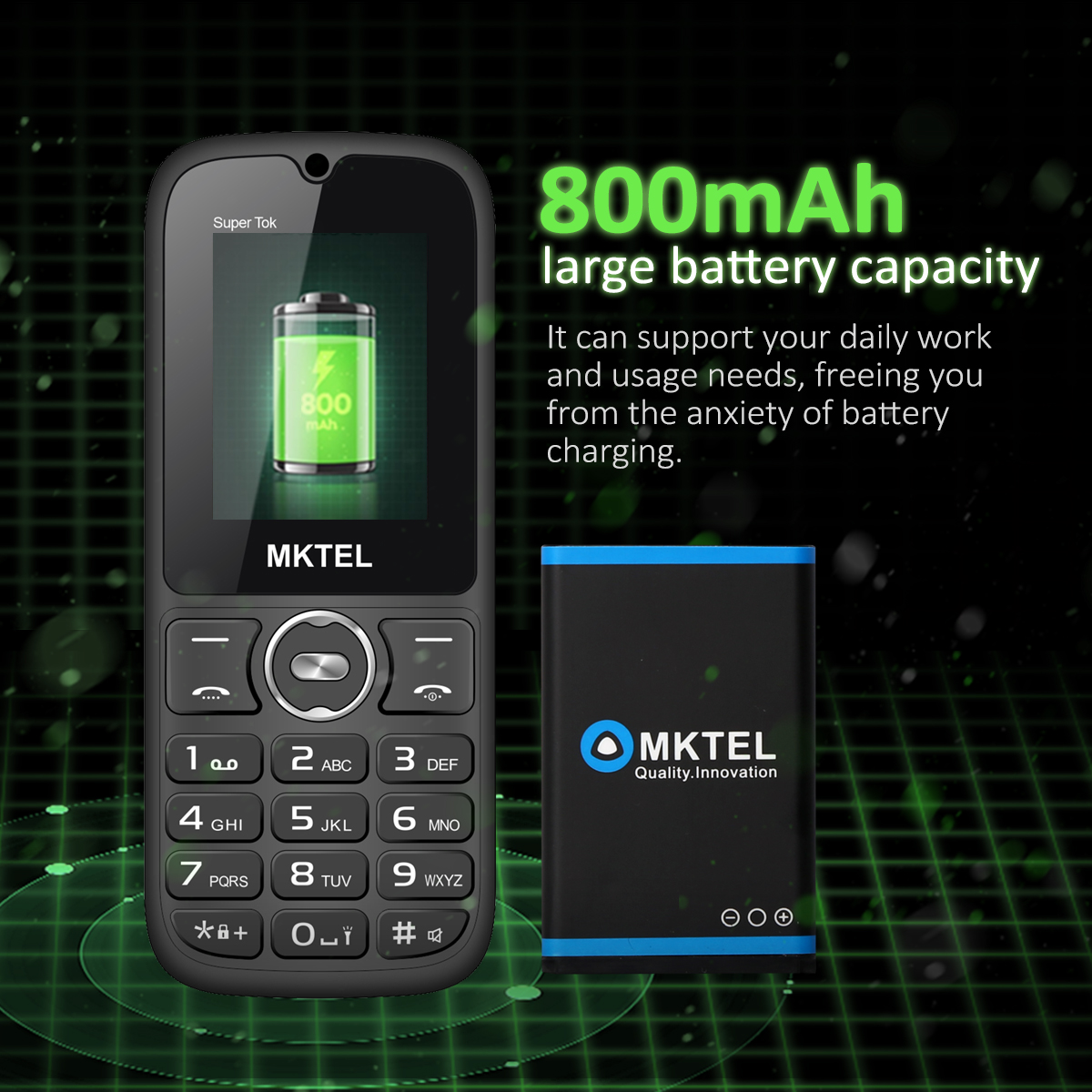 Mktel Super tok Merkmal Telefon 1.77 "-Anzeige, 800- mah-akku, Dual-sim-bereithalten,  mp3 mp4 fm Radios für senioren