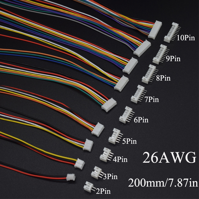 10Sets Mini Micro Jst 2.0 Ph Man Vrouw Connector 2/3/4/5/6/7/8/9/10-Pin Plug Met Terminal Draden Kabels Socket 200Mm 26AWG