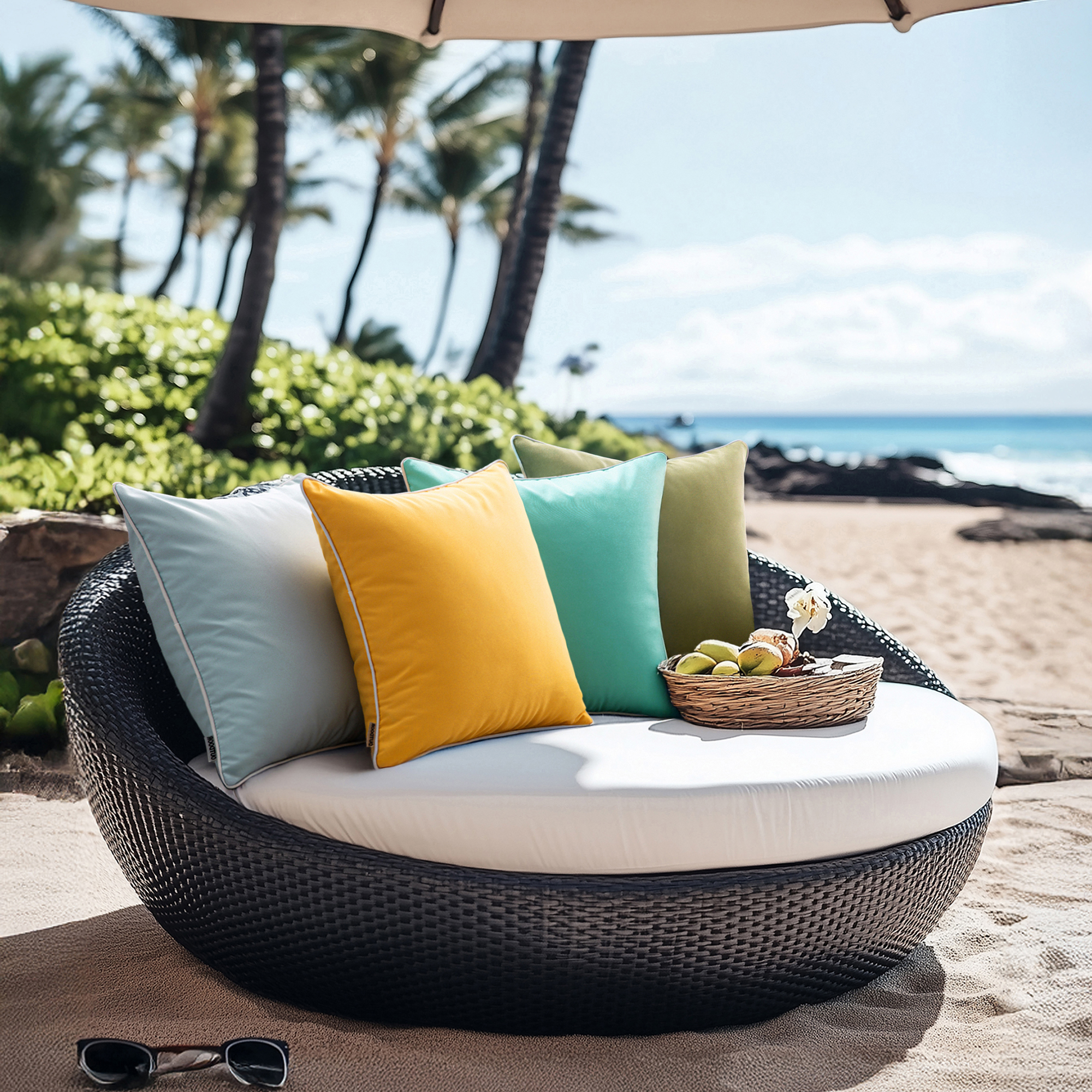 Set of 2 Outdoor Waterproof Pillow Covers 18x18, White Cushion Covers with Solid Piping, Decorative Throw Covers for Patio, Garden, Sofa or Home, No Inserts Included