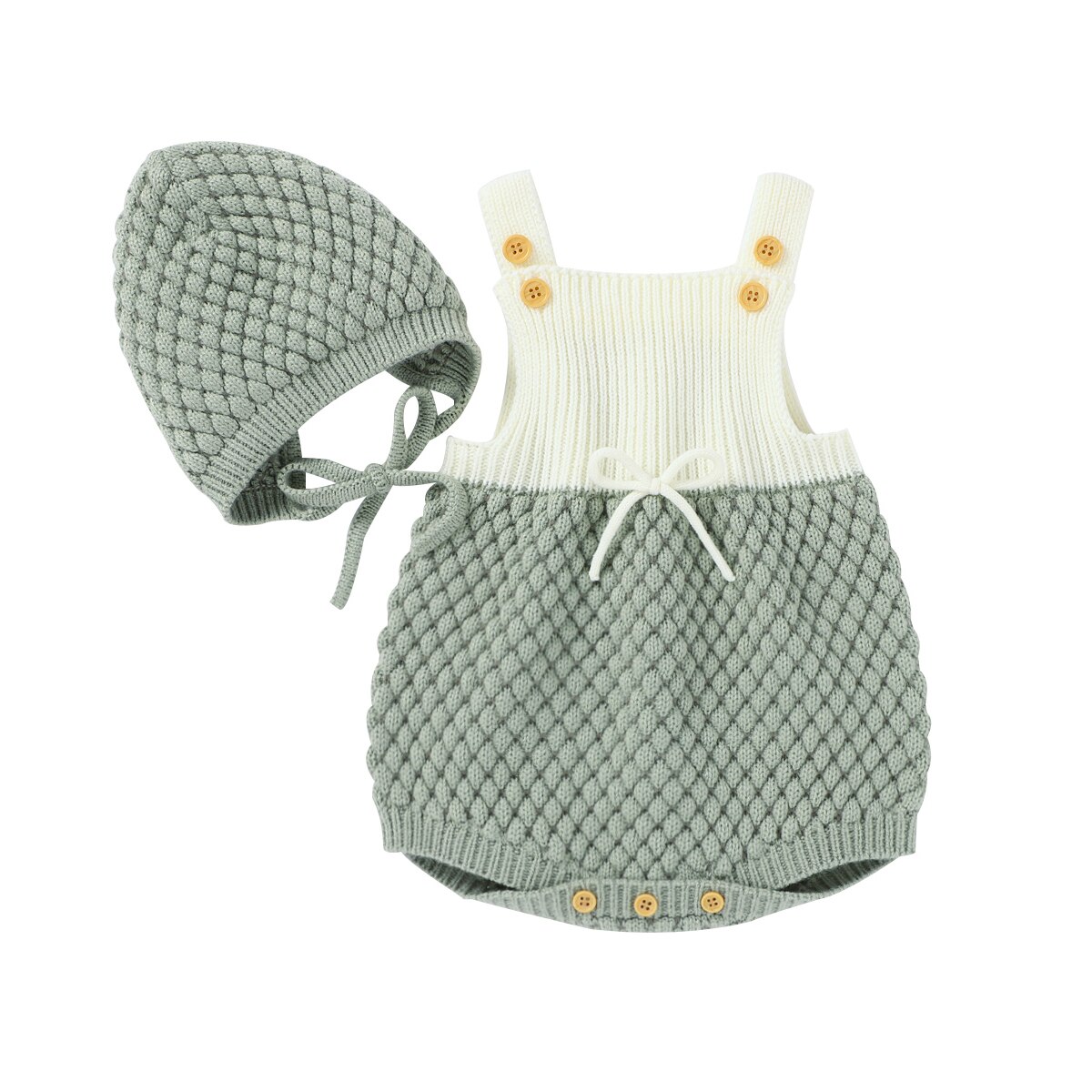 Focusnorm 0-24M Nieuw Baby Meisjes Jongens Rompertjes Hoeden Knit Patchwork Mouwloze Jumpsuits Trui 4 Kleuren: green / 12m