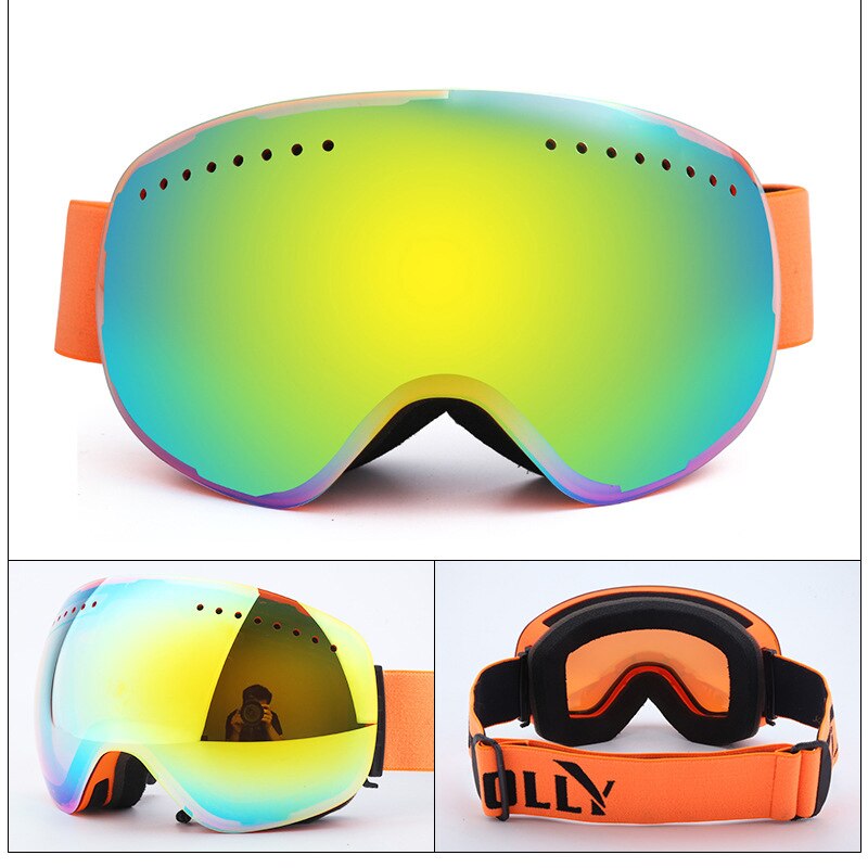 Anti-fog UV400 Snowboard Goggles Ski Goggles with Magnetic Double Layer Polarized Lens Skiing Men Women Ski Glasses Eyewear: orange yellow
