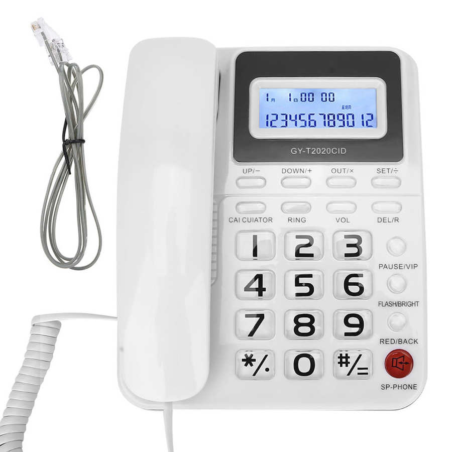 ABS GY-T2020CID Wired Telephone with Speaker Voice Recorder Caller ID Display Calculater telefon: White