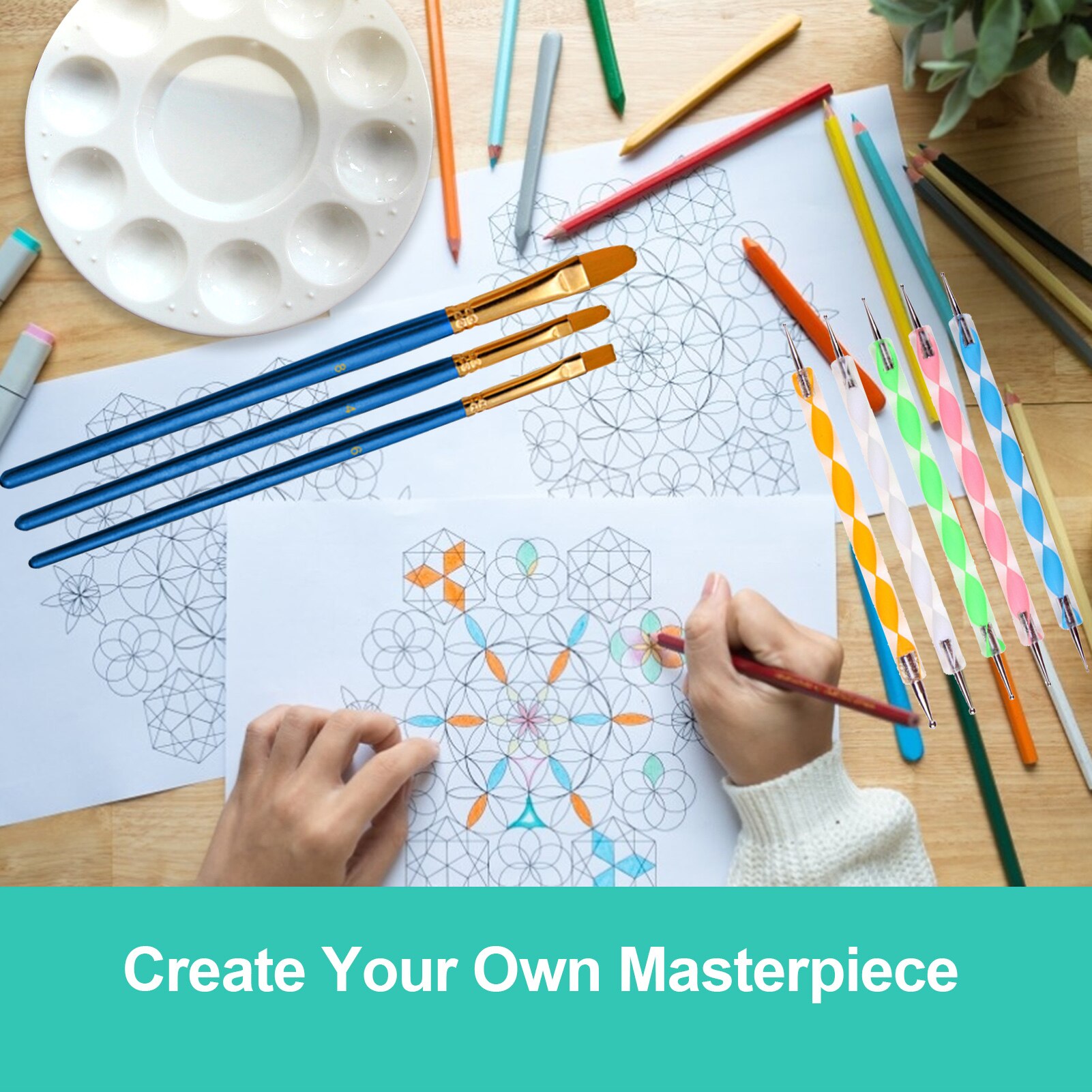 41 Piece Mandala Dotting Tools DIY Painting Stencils Ball Palette Paint Brushes Multifunction Embossing Dot Kit for Canvas Rock