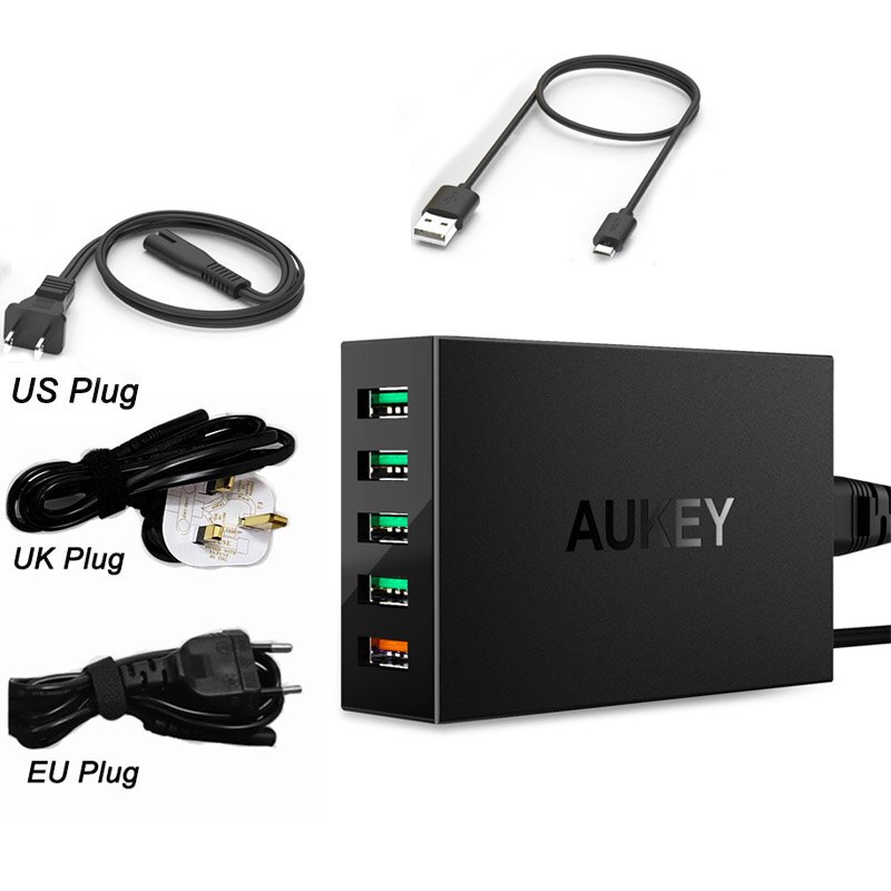 Aukey PA-T15 Snel Opladen 5-Poort Wall Charger Met Quick Charge 3.0 54W Usb Laadstation Voor I-Phone11/Pro/Max I-Pad