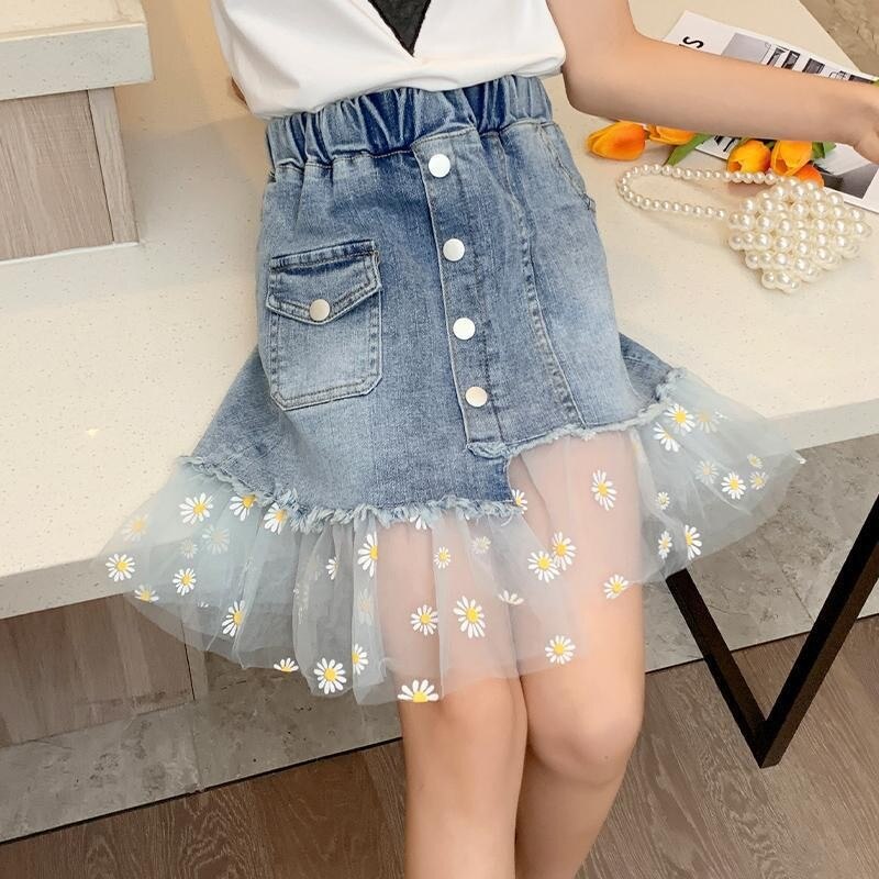 Gonne per ragazze primavera estate 2022 nuova gonna di jeans per adolescenti gonna a coda di pesce gonna per bambini moda Patchwork gonne a rete 3-12 anni