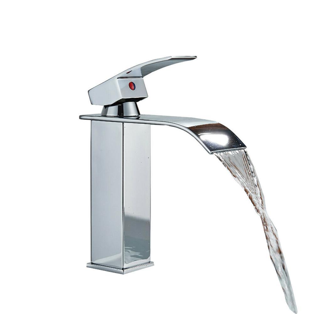 Bathroom Sink Faucet Chrome Waterfall Spout Basin Mixer Hole Tap Single