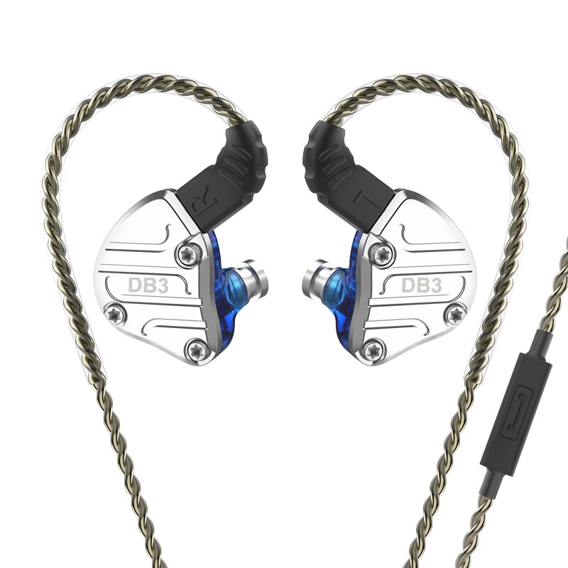 NiceHCK DB3 2DD + 1BA híbrido 3 unidades de controlador en el auricular del oído Monitor Sport auriculares auricular de alta fidelidad IEM DJ 2Pin NX7 X49: Blue with mic