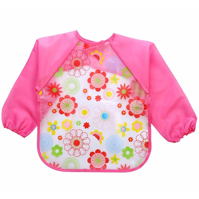 Slabbers Burp Kinderen Waterdichte Lange Mouwen Baby Bib Schort Cartoon Pasgeboren Zachte Voeden Eten Toddle Kleren: Roze