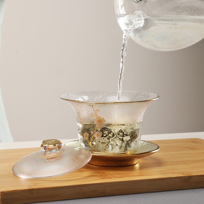 Service à thé japonais en verre Transparent Gaiwan, Gongfu, couvercle résistant à la chaleur