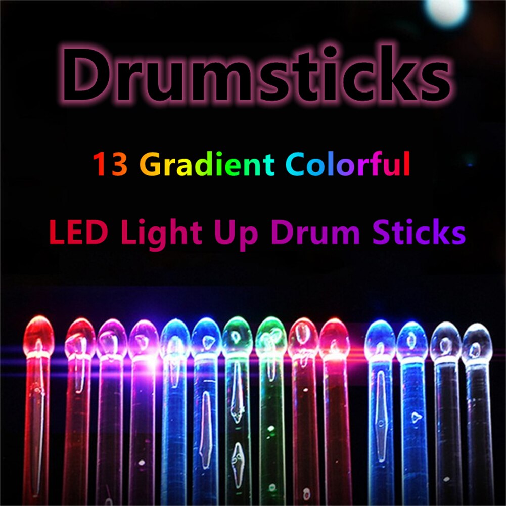 Baguettes de batterie lumineuses à LED, 13 couleurs dégradées, accessoires de Percussion avec batterie pour jeunes groupes de Rock