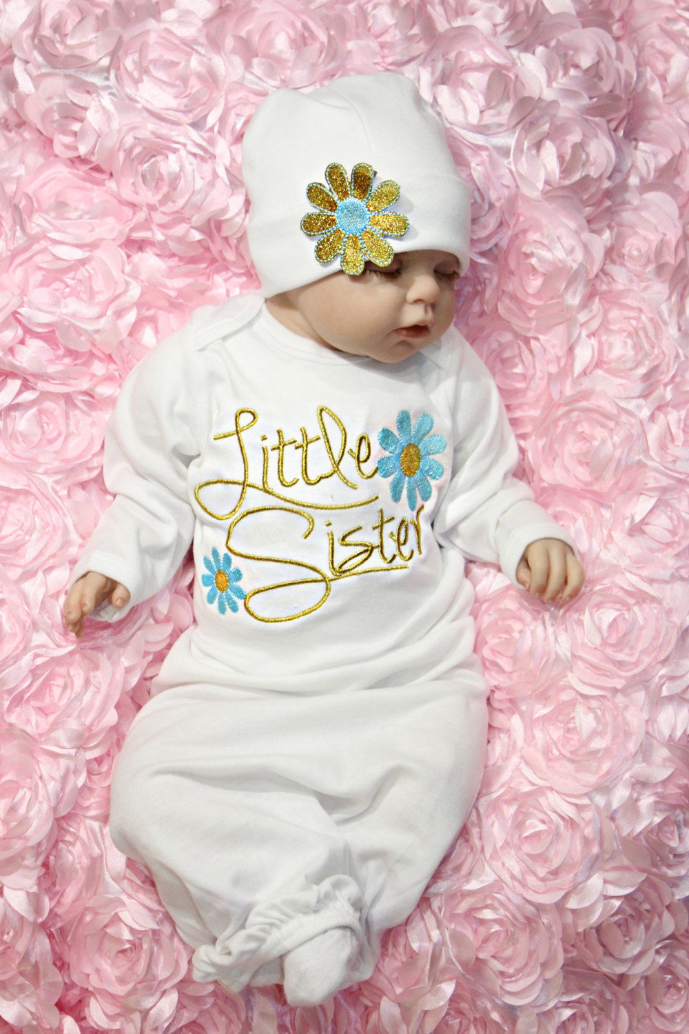 Nyfødte baby piger nattøj robes langærmet romper jumpsuit hat tøj hjem outfits sæt: Blå / 3m