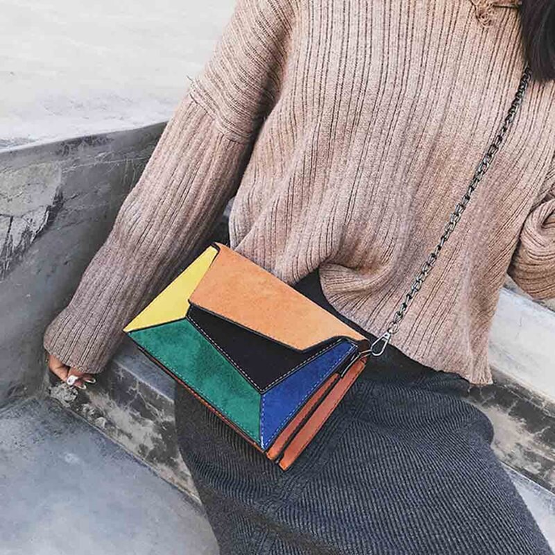 1 Pc Pu Stiksels Messenger Bag Vrouwen Meisjes Dames Multicolor Patchwork Lederen Crossbody Schoudertas Aankomst