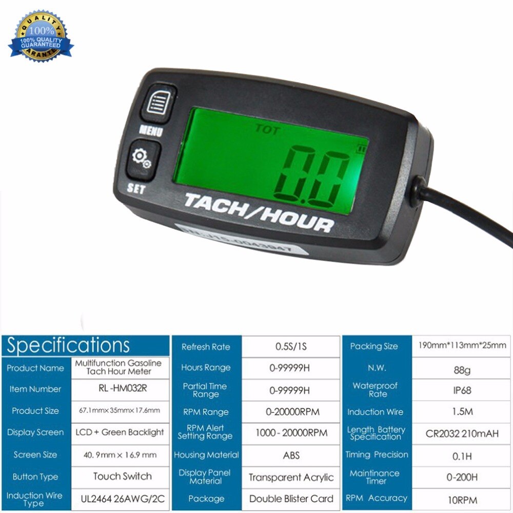 Tacómetro contador de horas de retroiluminación, tacómetro para moto acuática, ATV, motero generador de nieve fuera de borda, sierra eléctrica, montacargas y motocross
