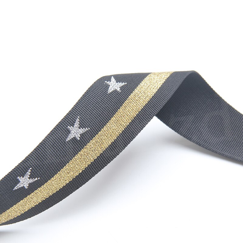 2 inch reflective jacquard webbing polyester gold line with 5 star