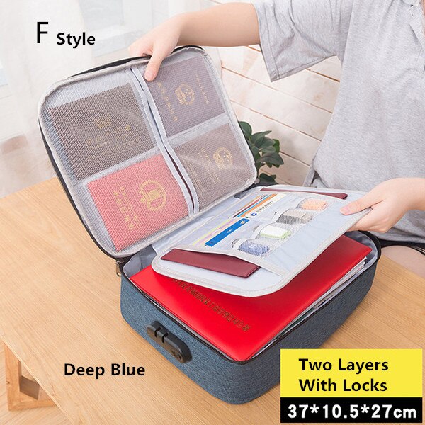 Large Capacity Briefcase Document Bag Passport Wallet Card Organizer Waterproof Storage Pack Business Travel Goods Accessories: F Dark Blue