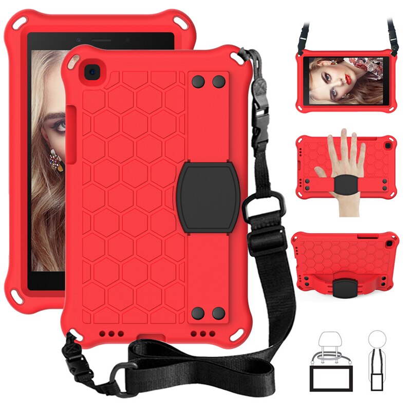 Tablet Case for Samsung Tab A 8.0 - EVA Shockproof Kids Stand Cover with Strap: Red Black