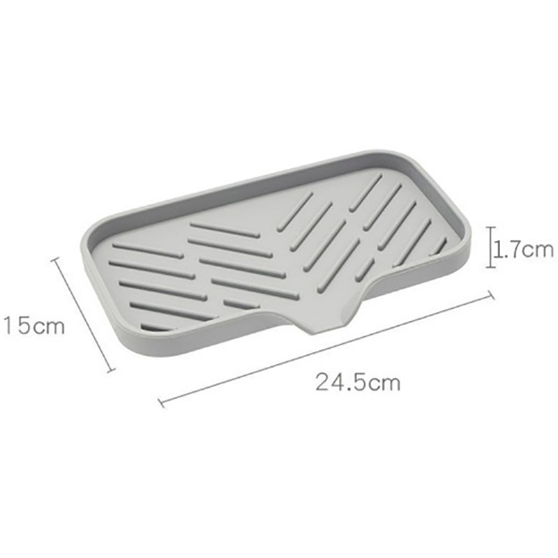 Siliconen Kraan Mat Aanrecht Lade Zeepdispenser Spons Afvoer Pad Gootsteen SplashDrying Mat Aanrecht Opbergvak Zeepbakje: Zilver