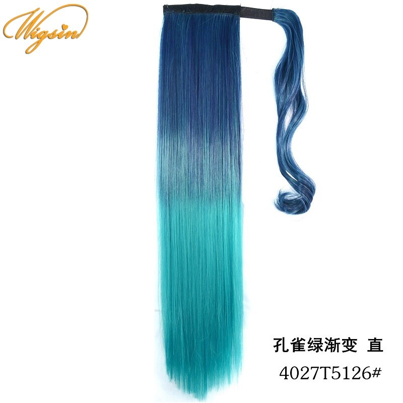 WIGSIN Synthetic Ponytails Wrap Around Clip In Hair Extension 22Inch Long Wavy Ponytail Ombre Red Pink Style Hairpiece for Women