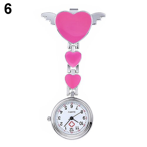 Women Lady Cute Love Heart Quartz Fob Brooch Nurse Pocket Watch For Girls Bright Color: Pink