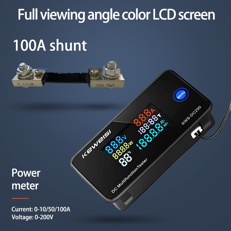 DC 0-200V Voltmeter Ammeter KWS Power Energy Meter LED Digital DC Wattmeter Electric Meter with Reset Function 10A 50A 100A: 100A