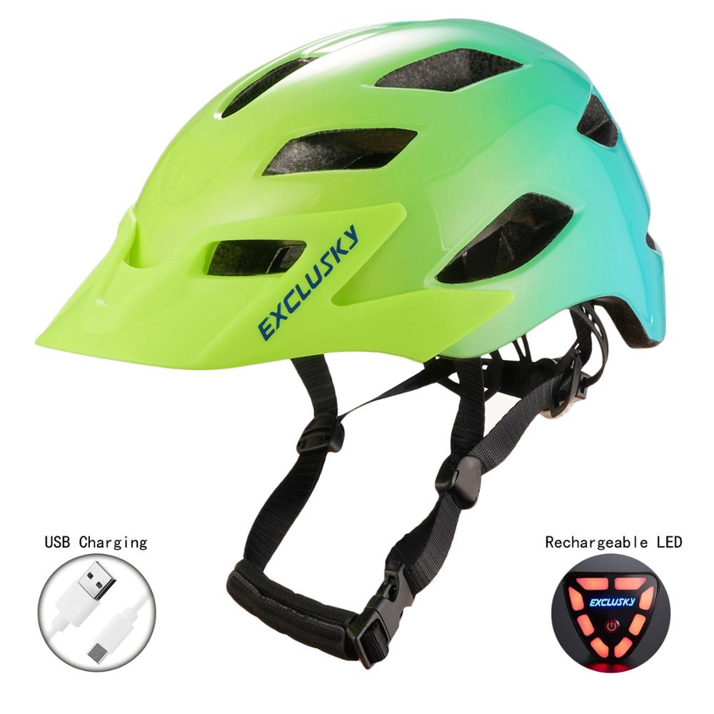 EXCLUSKY-casco de luz LED para bicicleta de montaña para adulto, con carga USB, M/L, 56-61CM