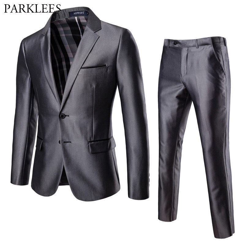 Mænds s 2 stykke 2 knapper slim fit grå dragt (jakke + bukser) smarte bryllup formelle dragter med bukser mænd forretningsdragt kostume homme