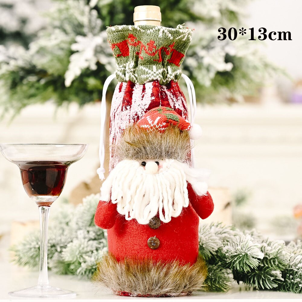Jul vinflaskedæksel juletræ blomsterstrømpepose champagne opbevaringspose hjemmedekorationer juledekorationsår: 7