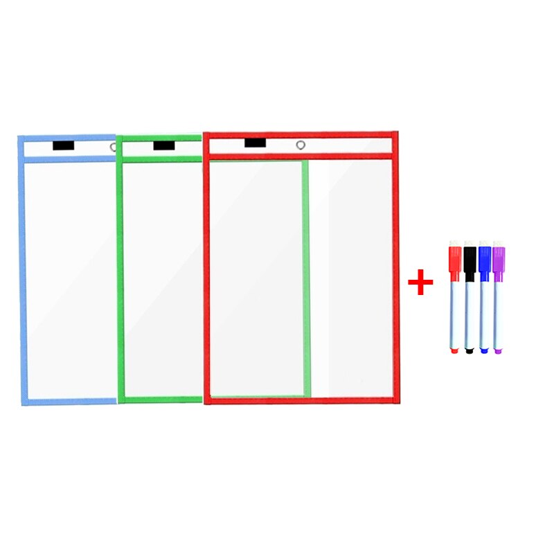 Transparent Dry Erase Pockets Whiteboard Markers File Write Dry Wipe Board for Teaching Supplies Wipe Drawing Dry Erase Board: 3B4P