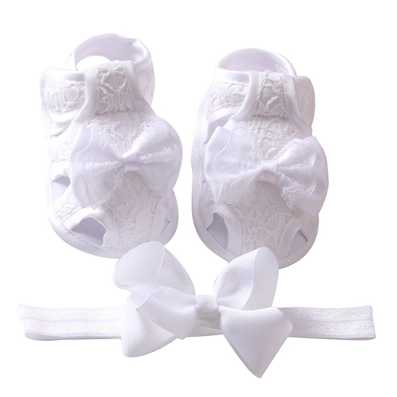 Zomer Baby Meisje Strik Hollow Sandalen Peuter Soft Sole Wandelschoenen Hoofdband Set: W / 0-6 months