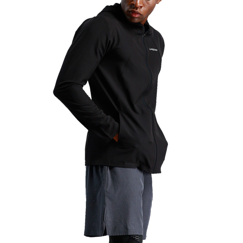 Men Running Jacket Hooded Zipper Sportswear High Elastic Athleisure Jacket Gym Clothing Fitness Quick Dry Male T-Shirts
