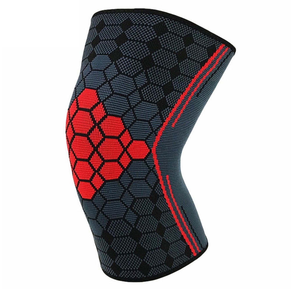 Værd 1pc sport knæpuder nylon elastisk basketball volleyball knæpude støtte fodbold fitness gear bøjle træningsbeskytter: 1 stk rød / L